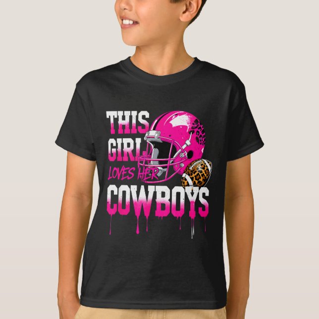 Rosa leopardfotbollshjälm den här flickan älskar s t shirt (Framsida)