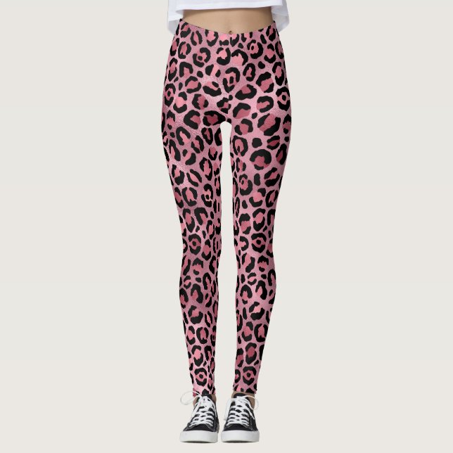 Rosa leopardmönster leggings (Framsida)
