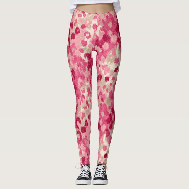 Rosa leopardpenseldrag sömlöst mönster leggings (Framsida)
