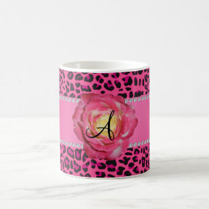 Rosa leopardrosa ros för Monogram Kaffemugg