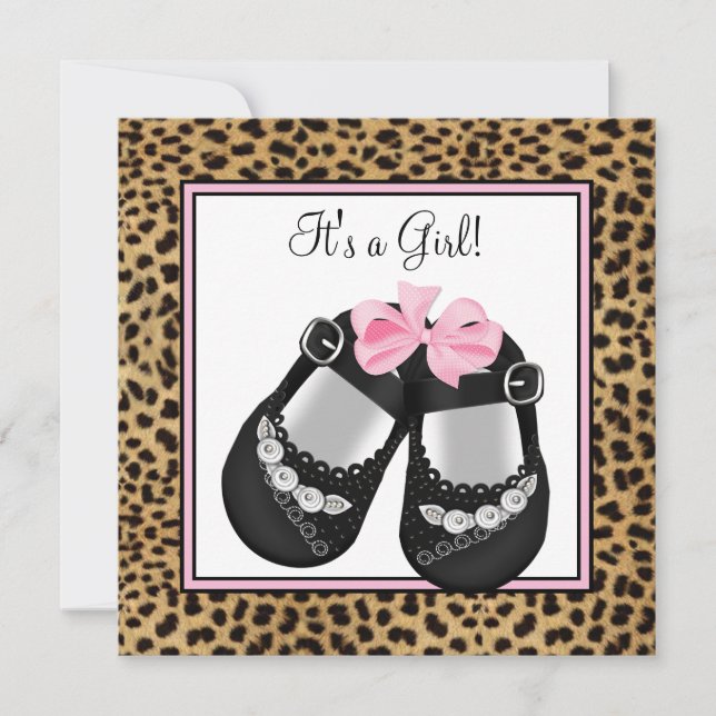 Rosa Leopards-Babyshower Inbjudningar (Framsida)