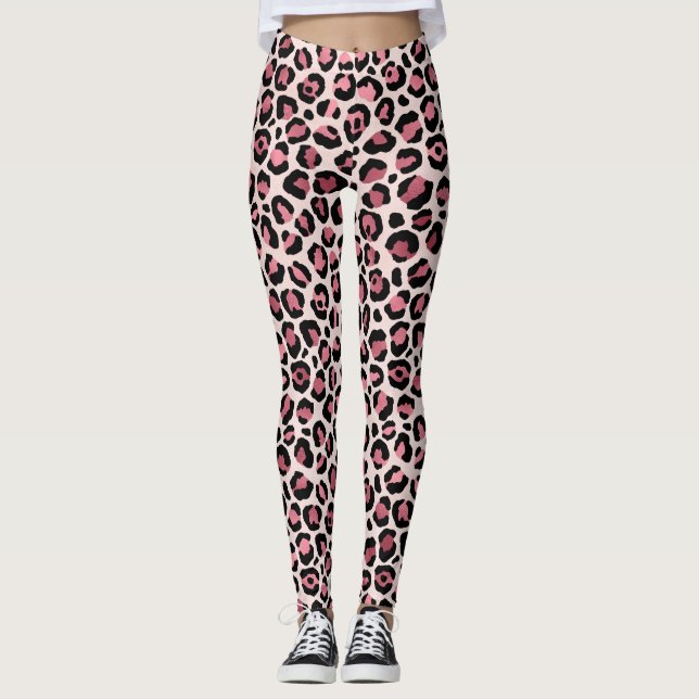 Rosa Leopardsmönster Leggings (Framsida)
