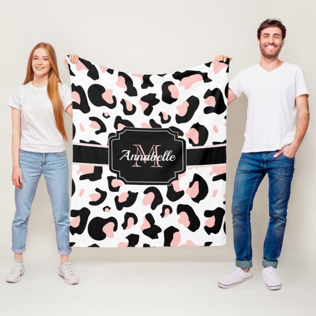 Rosa Leopardtryck Fleecefilt (På plats)