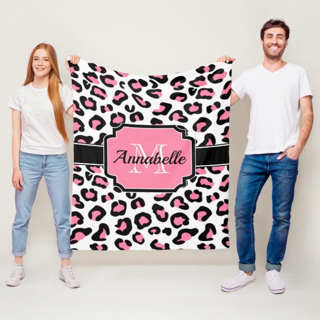 Rosa Leopardtryck Fleecefilt (På plats)