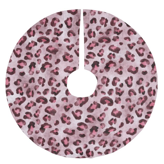 Rosa leopardtryck konstnärlig vildkatt pälsstruktu julgransmatta borstad polyester (Framsidan)