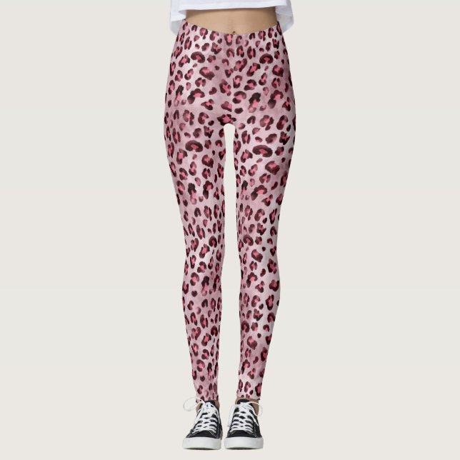 Rosa leopardtryck konstnärlig vildkatt pälsstruktu leggings (Framsida)