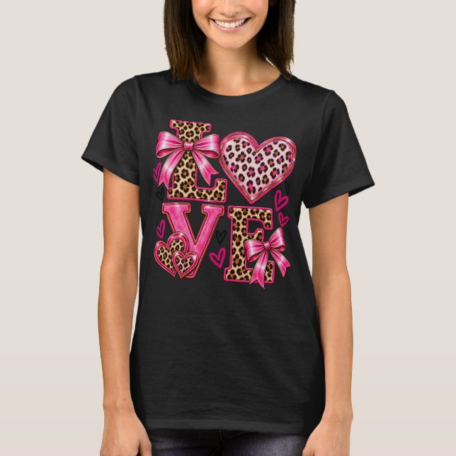 Rosa leopardtryck LOVE Coquette-bow T-shirt (Framsida)