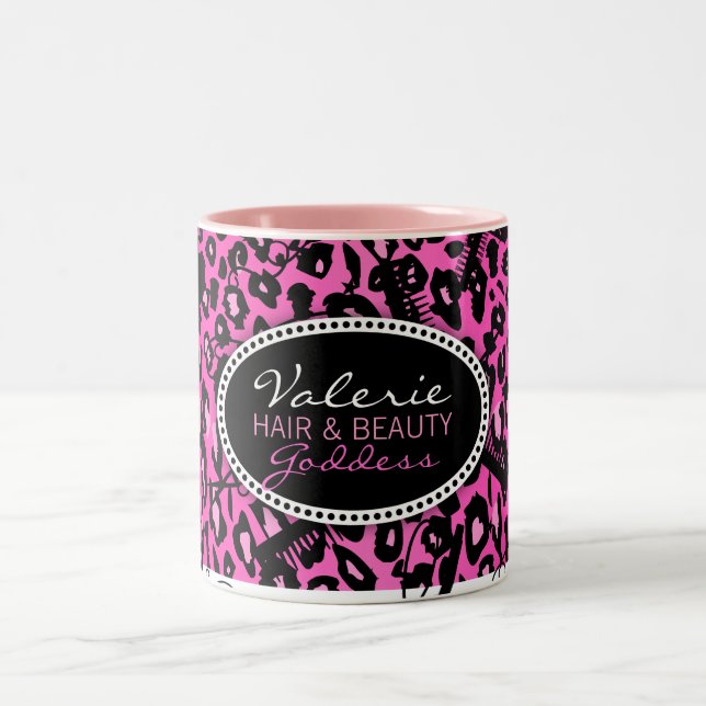 Rosa Leopardtryckhår & mugg för skönhet (Center)