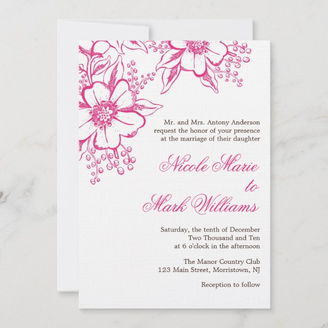 Rosa Letterpress Stil Bröllop Inbjudningar (Framsida)