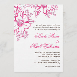 Rosa Letterpress Stil Bröllop Inbjudningar