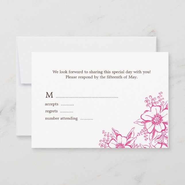 Rosa Letterpress Stil Bröllop OSA Kort (Framsida)