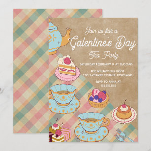 Rosa Light Blue Feminine Galentine's Day Tea Party Inbjudningar