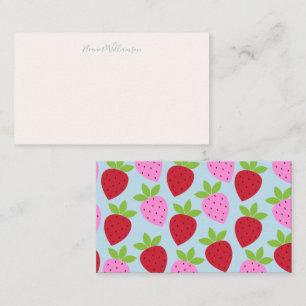 Rosa Light Blue Strawberry Fruit Custom Name Small Anteckningskort