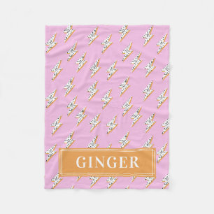Rosa Lightning Bolt Pop Art Monogram Pet Fleecefilt