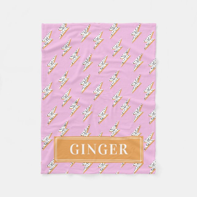 Rosa Lightning Bolt Pop Art Monogram Pet Fleecefilt (Framsidan)