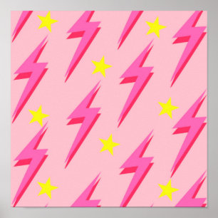 Rosa Lightning Mönster Poster för fet väggdekaler