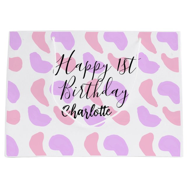 Rosa lila abstrakt former lycklig 1:a födelsedag t (Framsidan)