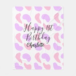 Rosa lila abstrakt former lycklig 1:a födelsedag t fleecefilt