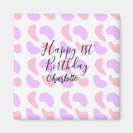 Rosa lila abstrakt former lycklig 1:a födelsedag t magnet