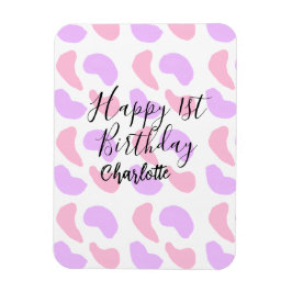 Rosa lila abstrakt former lycklig 1:a födelsedag t magnet