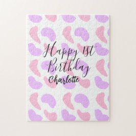 Rosa lila abstrakt former lycklig 1:a födelsedag t pussel