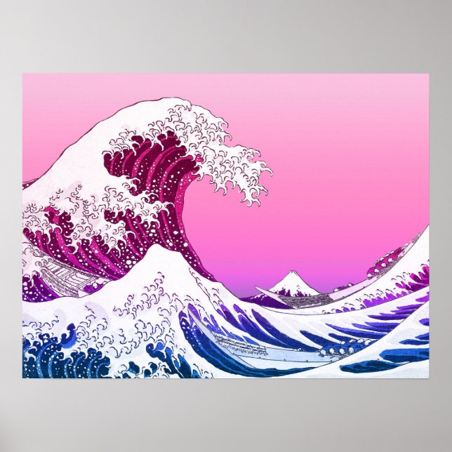 Rosa Lila Aesthetic Underbar Wave off Kanagawa Poster (Framsidan)