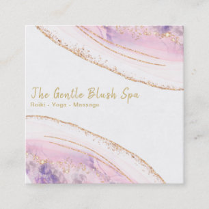 *~* Rosa Lila AGATE Crystal Guld Glitter Fyrkantigt Visitkort