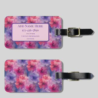Rosa & Lila akvarell blomstertagg för resväskor me Bagagebricka