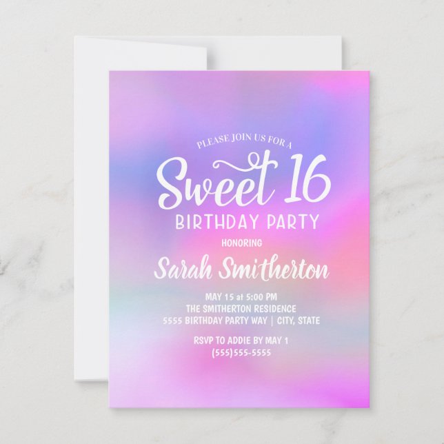 Rosa lila akvarell Sweet 16-inbjudan Inbjudningar (Framsida)