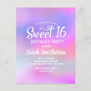 Rosa lila akvarell Sweet 16-inbjudan Inbjudningar