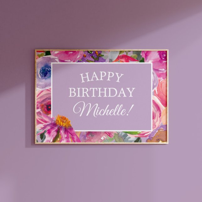 Rosa lila akvarell vilda blommor Glad födelsedag Poster (Skapare uppladdad)