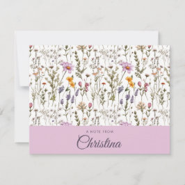 Rosa Lila Akvarell Vildblomma Initial Namn Anteckningskort