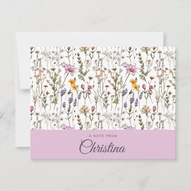Rosa Lila Akvarell Vildblomma Initial Namn Anteckningskort (Framsida)