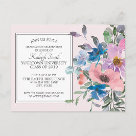 Rosa lila akvarellblommig examensfest vykort