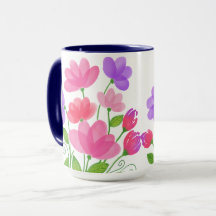 Rosa lila akvarellblommig mugg