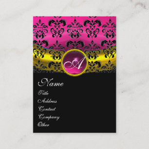 ROSA LILA AMETHYST DAMASK MONOGRAM ,fuchsia guld Visitkort