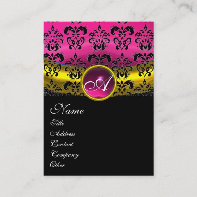 ROSA LILA AMETHYST DAMASK MONOGRAM ,fuchsia guld Visitkort (Framsida)