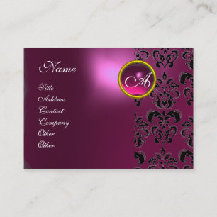 ROSA LILA AMETHYST DAMASK MONOGRAM ,fuchsia Visitkort