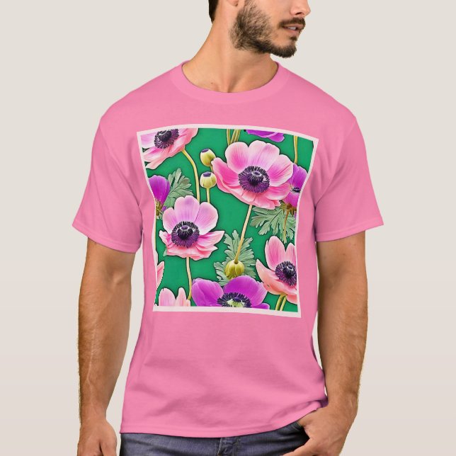 Rosa Lila Anemones T Shirt (Framsida)