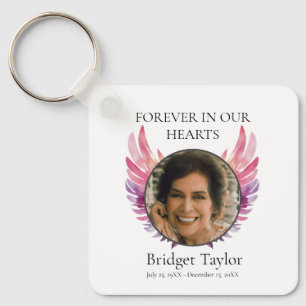 Rosa & Lila Angel Vingar Funeral Photo Memorial Nyckelring