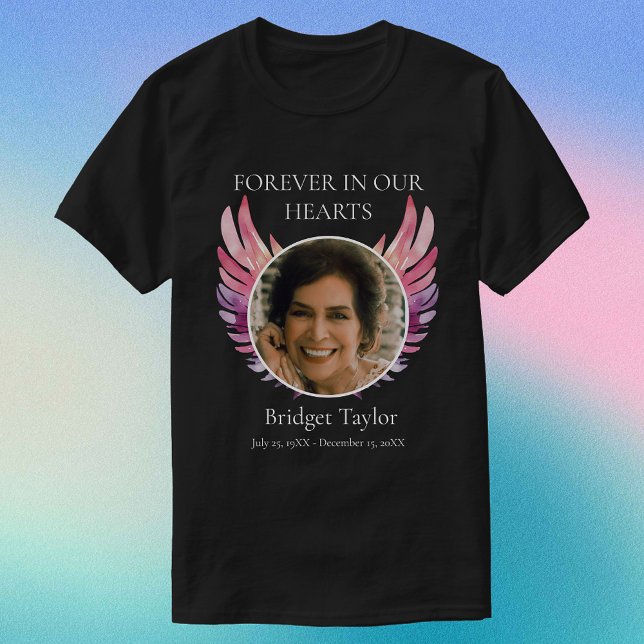 Rosa & Lila Angel Vingar Funeral Photo Memorial T Shirt (Pink & Purples Angel Wings Funeral Photo Memorial T-Shirt
)