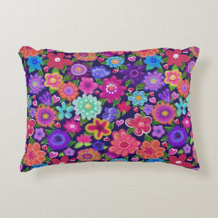 Rosa, Lila, Aqua Boho Stil Flowers Prydnadskudde
