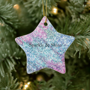 Rosa Lila Aqua Unicorn Glitter Gnistra Julgransprydnad Keramik