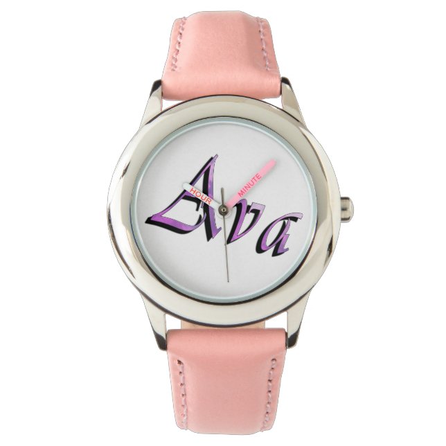 Rosa Lila Ava Namn Logotyp Armbandsur (Framsida)