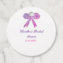 Rosa lila båge glitter bröllopsdusch namn gåvor etiketter