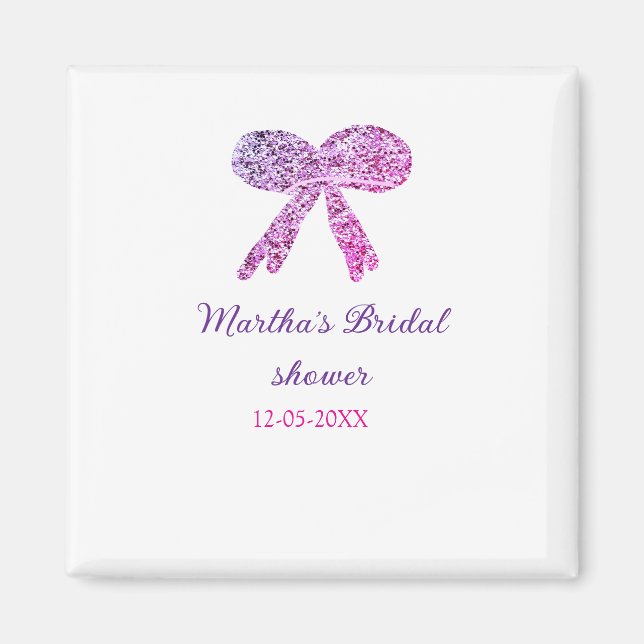 Rosa lila båge glitter gnista bröllopsfest namnet magnet (Framsidan)