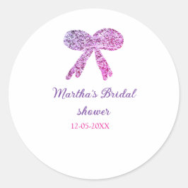 Rosa lila båge glitter gnista bröllopsfest namnet runt klistermärke