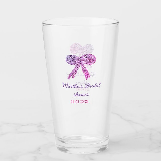 Rosa lila båge glitter gnistrande bröllopsfest nam glaskopp (Framsida)