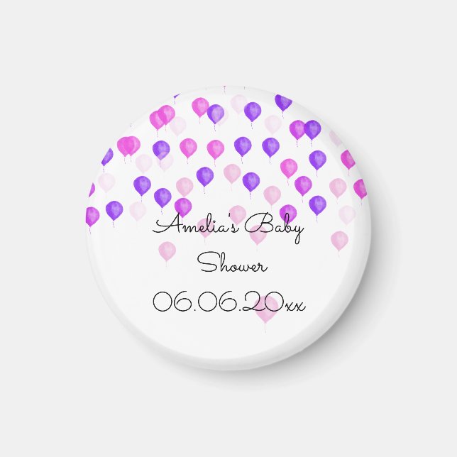 Rosa Lila Balloon Baby Shower Magnet (Framsidan)