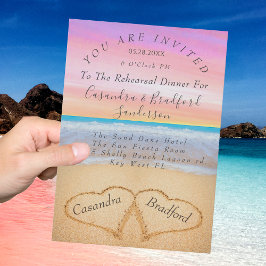 Rosa Lila Beach 2 Heards Sand Rehearsal Middag Inbjudningar